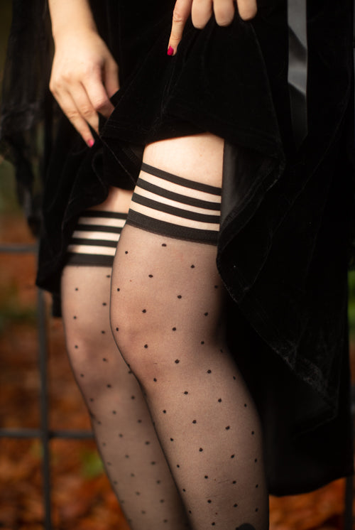 Ally Polka Dot Thigh High with Stay-Up Top - A