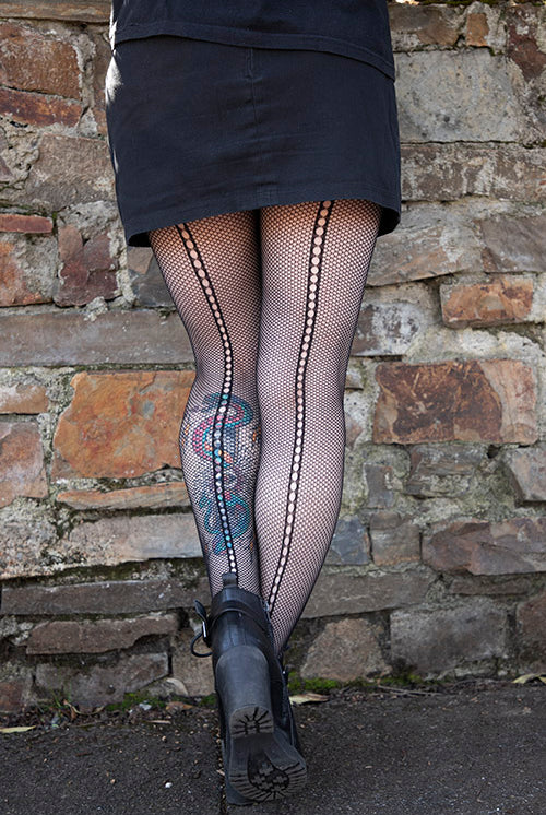 Scale Net Stockings with Attached Garter