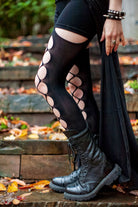 Diamond Net Opaque Stockings with Attached Garter