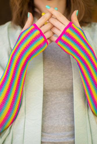 Rainbow Fishnet Arm Warmers