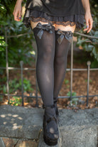 Opaque Thigh High Stockings with Bow - Black