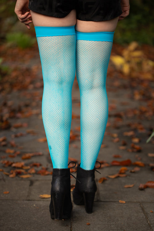 Fishnet Thigh High - Neon Blue