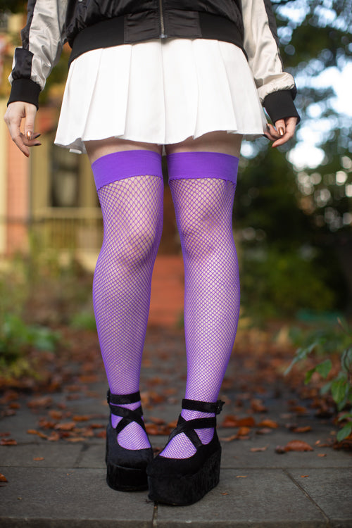 Fishnet Thigh High - Purple