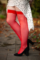 Fishnet Thigh High - Red