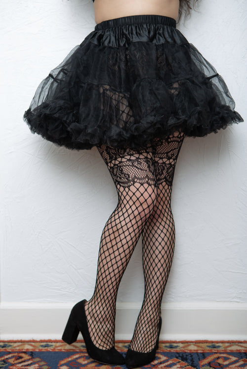 French Lace Cut Out with Faux Garter Net Tights