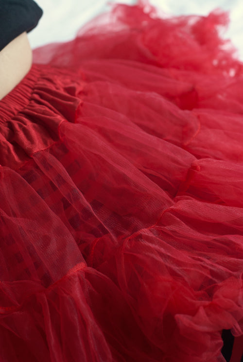 Plus Size Layered Tulle Petticoat - Red - 1x-2x