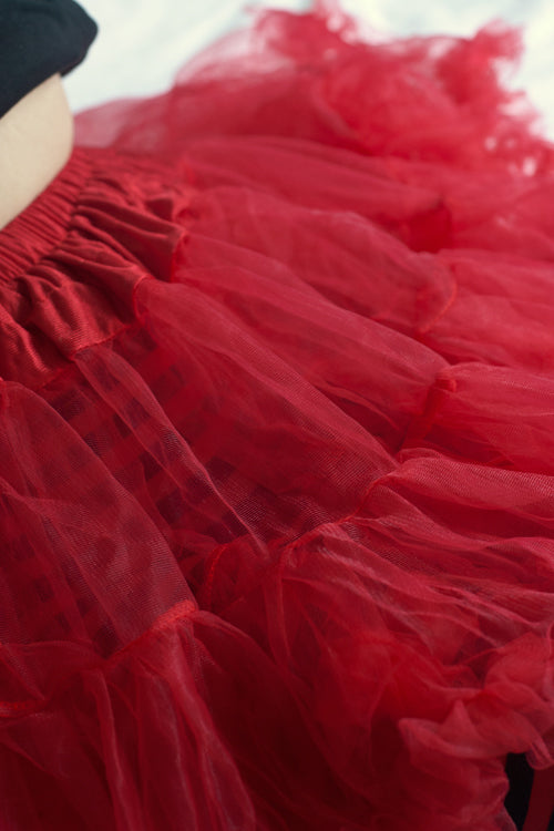 Plus Size Layered Tulle Petticoat - Red - 1x-2x