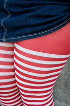 Plus Size Striped Tights - White & Red - 1x-2x