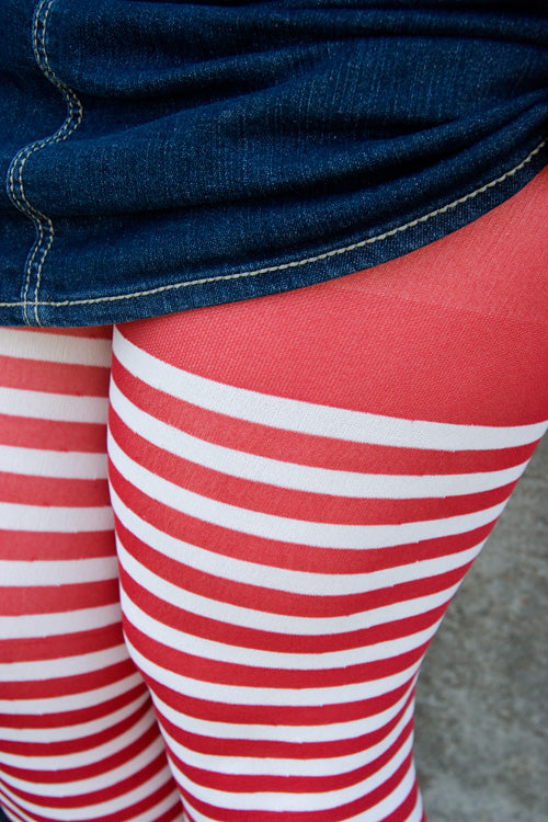 Plus Size Striped Tights - White & Red - 1x-2x