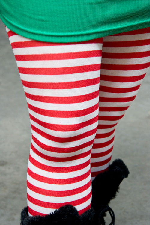 Striped Tights - White & Red