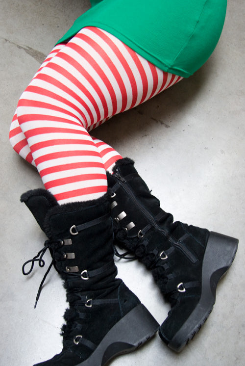 Striped Tights - White & Red