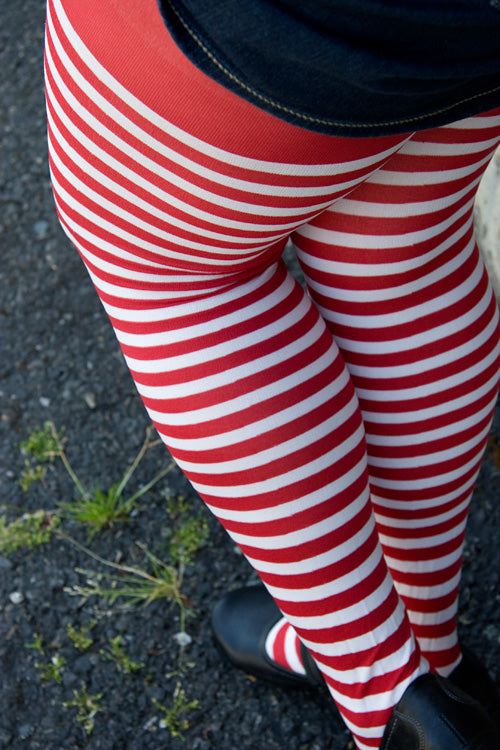 Striped Tights - White & Red