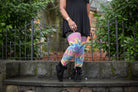 Extraordinarily Longer Tie Dye Thigh High - Black Rainbow Spiral