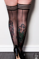 Lois Sheer Backseam Thigh High with Stay-Up Top - Black - B