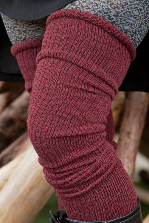 Long Cuffable Scrunchable Socks - Dark Red