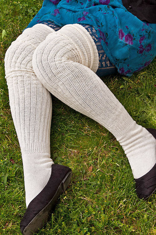 M45 Ribbed Thigh High with Roll Top - Sweet Cream