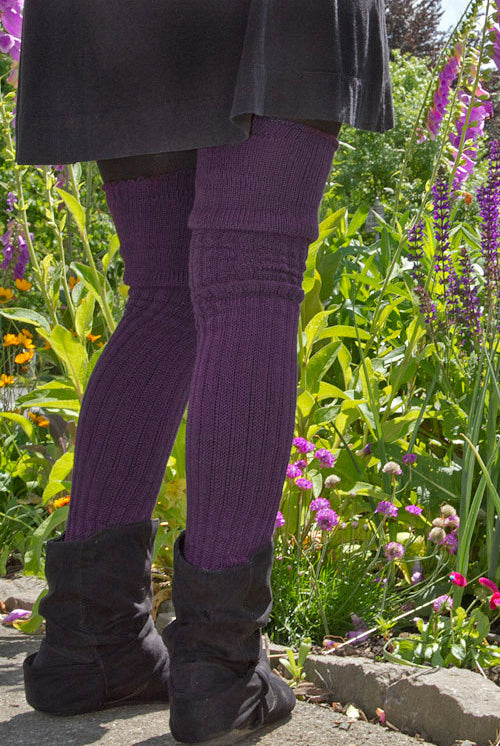 M45 Ribbed Thigh High with Roll Top - Plum