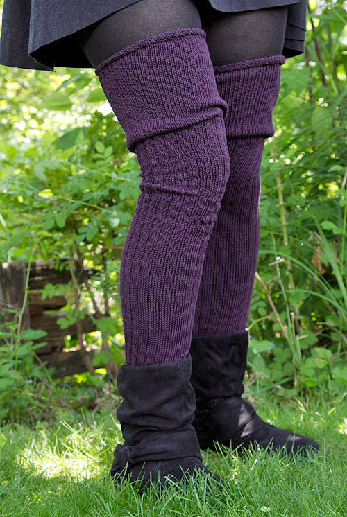 M45 Ribbed Thigh High with Roll Top - Plum