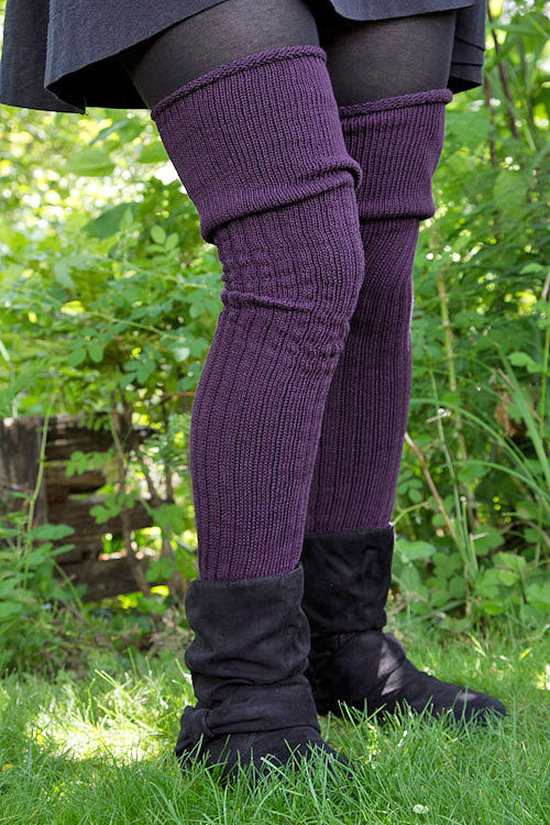 M45 Ribbed Thigh High with Roll Top - Plum