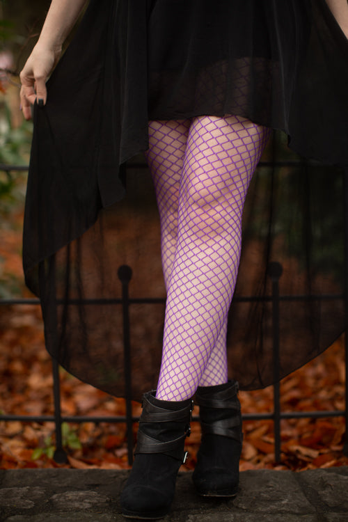 Mini Diamond Net Pantyhose - Purple