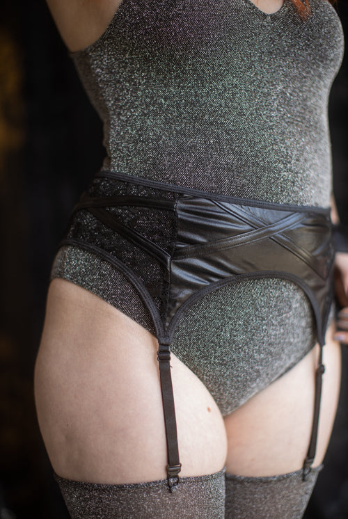 Wet Look and Lace Garter Belt