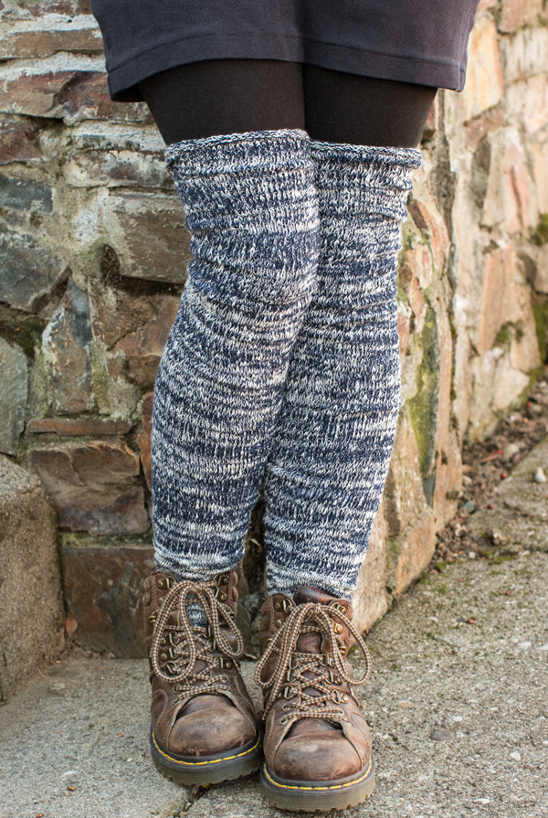 Marled Scrunchable Thigh High Socks - Navy