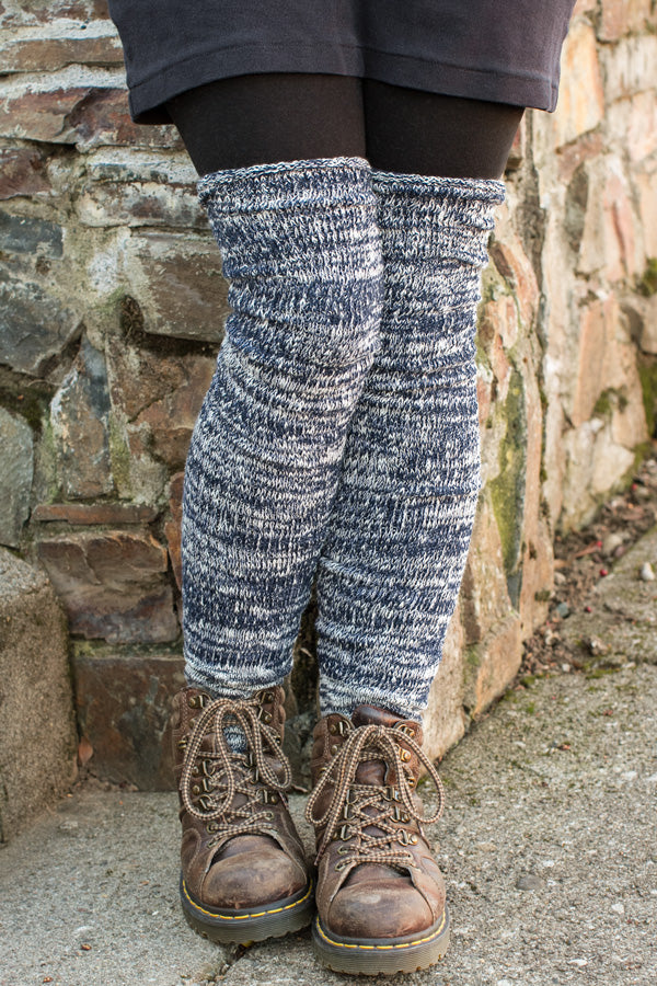 Marled Scrunchable Thigh High Socks - Navy