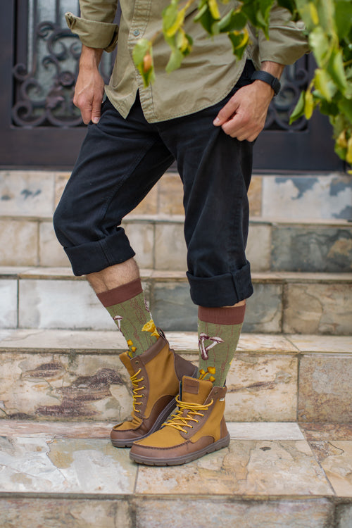 Forest Mushrooms Crew - Heather Green - Large