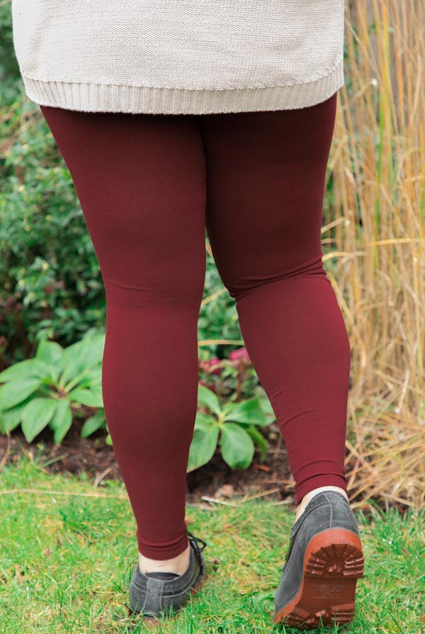 Plus Size High Waisted Full Length Leggings - Burgundy