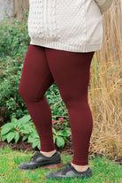 Plus Size High Waisted Full Length Leggings - Burgundy