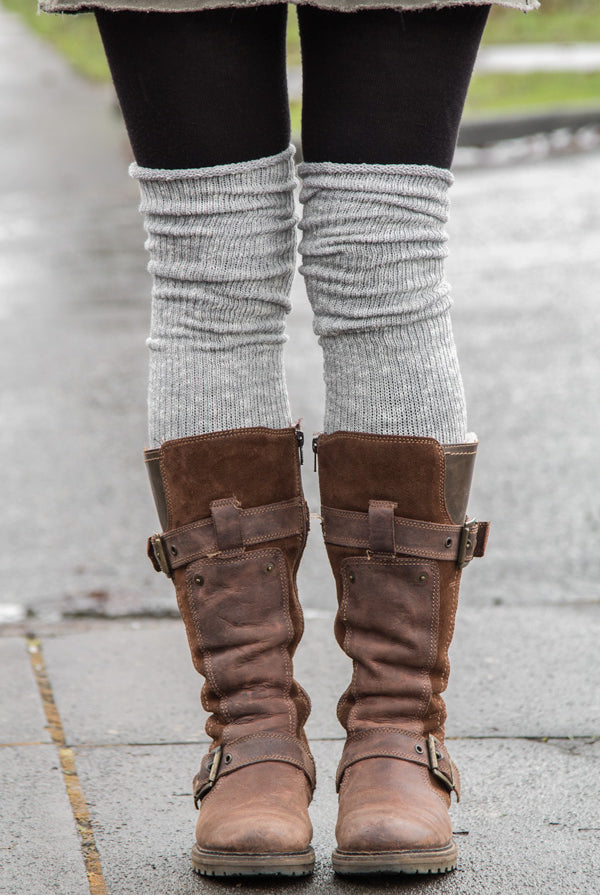 Marled Scrunchable Thigh High Socks - Grey
