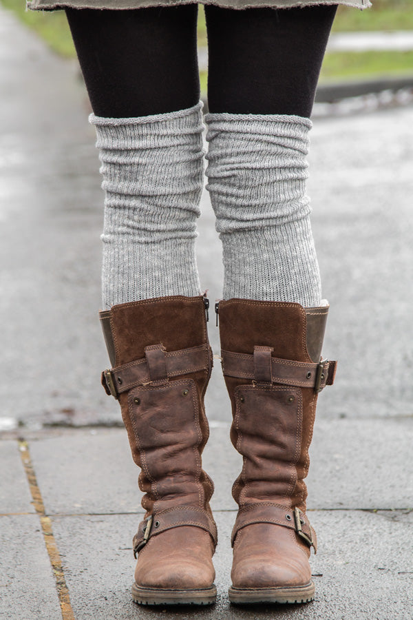 Marled Scrunchable Thigh High Socks - Grey