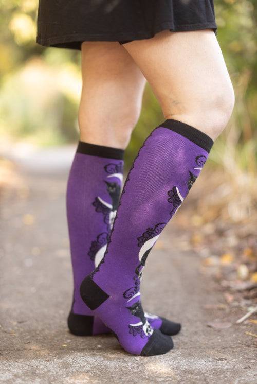 Black Cat Moon Knee High - Purple