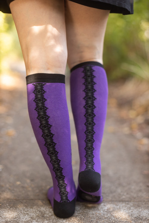 Black Cat Moon Knee High - Purple