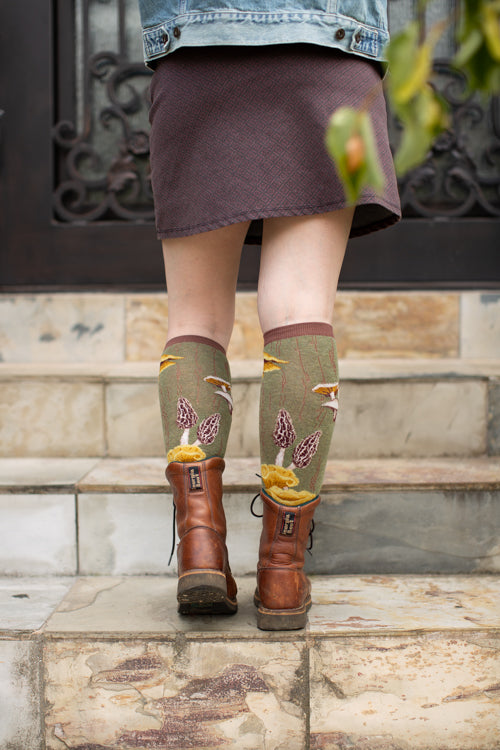 Forest Mushrooms Knee High - Heather Green