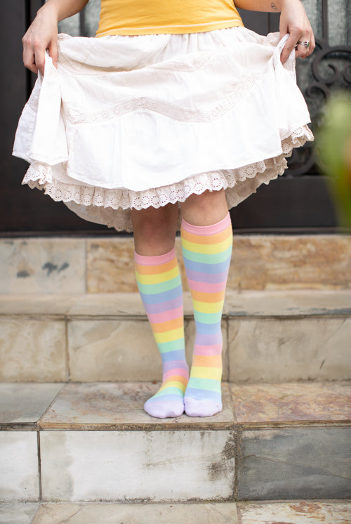 Pastel Rainbow Striped Knee High