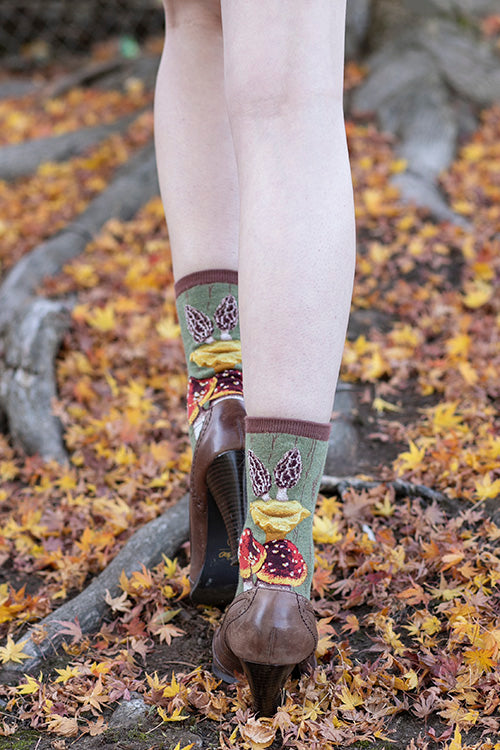 Forest Mushrooms Crew - Heather Green - Medium