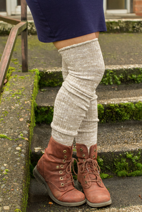 Marled Scrunchable Thigh High Socks - Latte