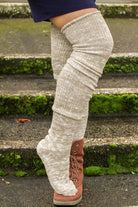Marled Scrunchable Thigh High Socks - Latte