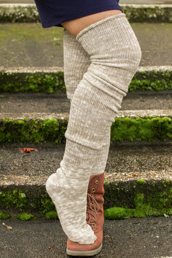 Marled Scrunchable Thigh High Socks - Latte