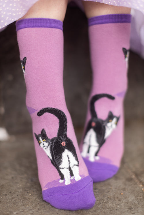 Tuxedo Cat Butt Crew - Mauve - Medium