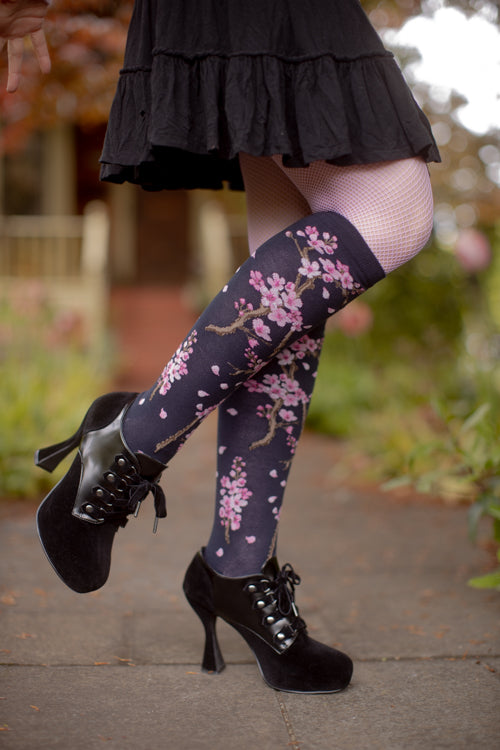 Cherry Blossom Knee High - Deep Navy