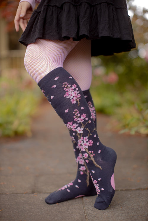 Cherry Blossom Knee High - Deep Navy