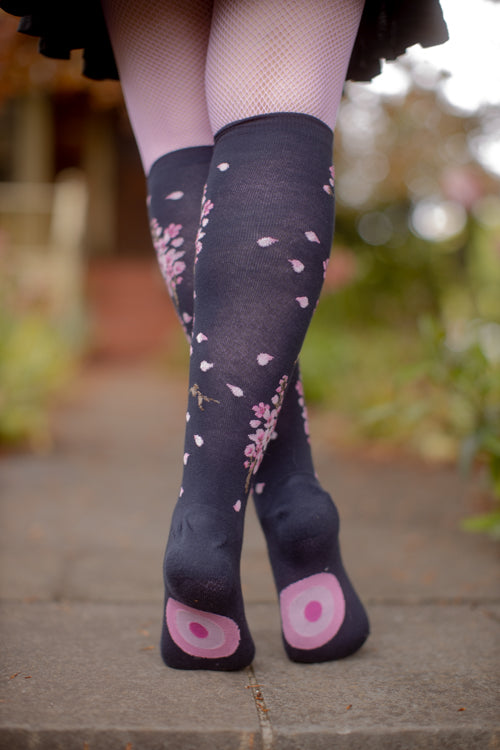 Cherry Blossom Knee High - Deep Navy