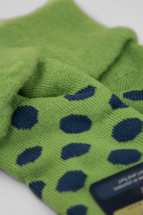 New Zealand Bed Socks with Polka Dots - Apple with Denim Dots