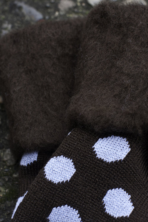 New Zealand Bed Socks with Polka Dots - Chocolate with Sky Blue