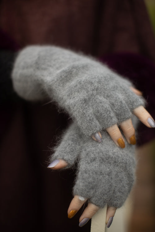 Orkney Angora Thermal Fingerless Gloves - Grey - Medium