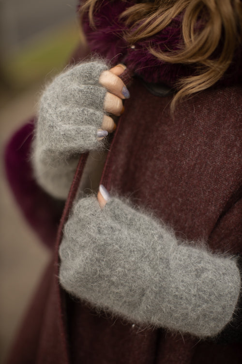 Orkney Angora Thermal Fingerless Gloves - Grey - Small