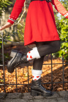 New Zealand Bed Socks with Hearts - White with Red Hearts