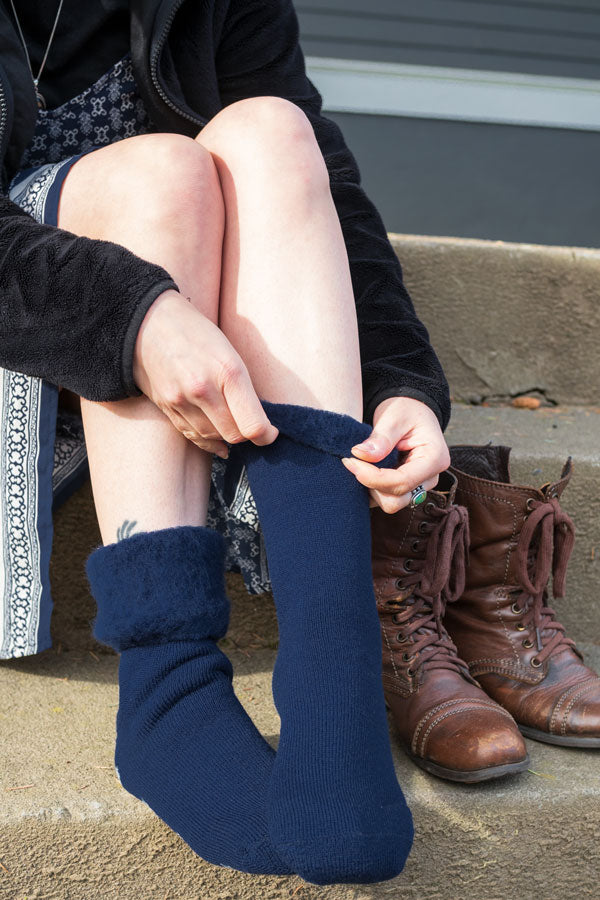 New Zealand Bed Socks with Star Treads - Navy
